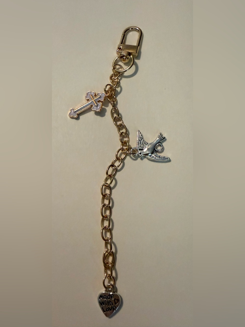 Gold Chain with Silver Bird and Gold Cross Charms